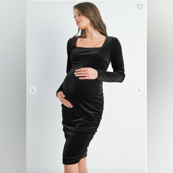 Maternity Dress Black Velvet Pinkblush NWT Square Neck Long Sleeve Midi - Picture 5 of 5